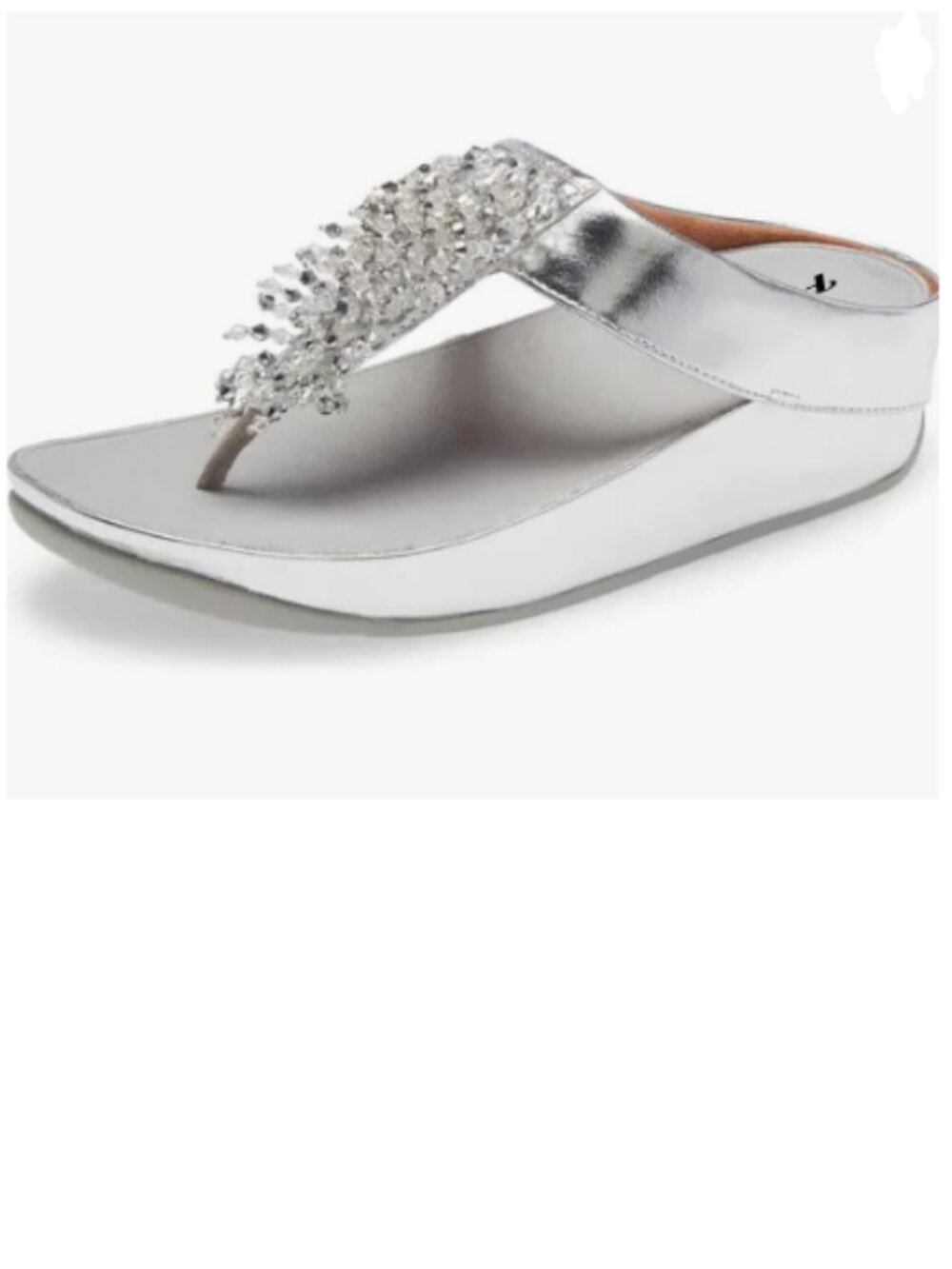 FYS Silver Toe Post Slide Sandals Platform Flip Flops Beaded Thong Strap Mules